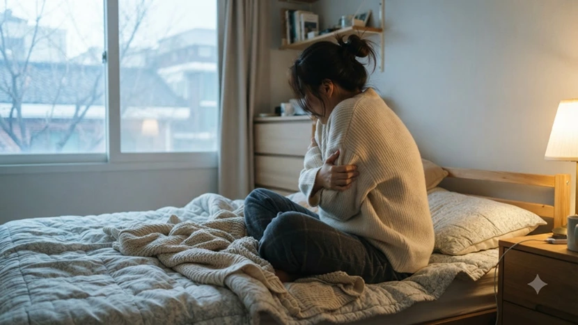 추운 날 몸이 쉽게 긴장되는 모습